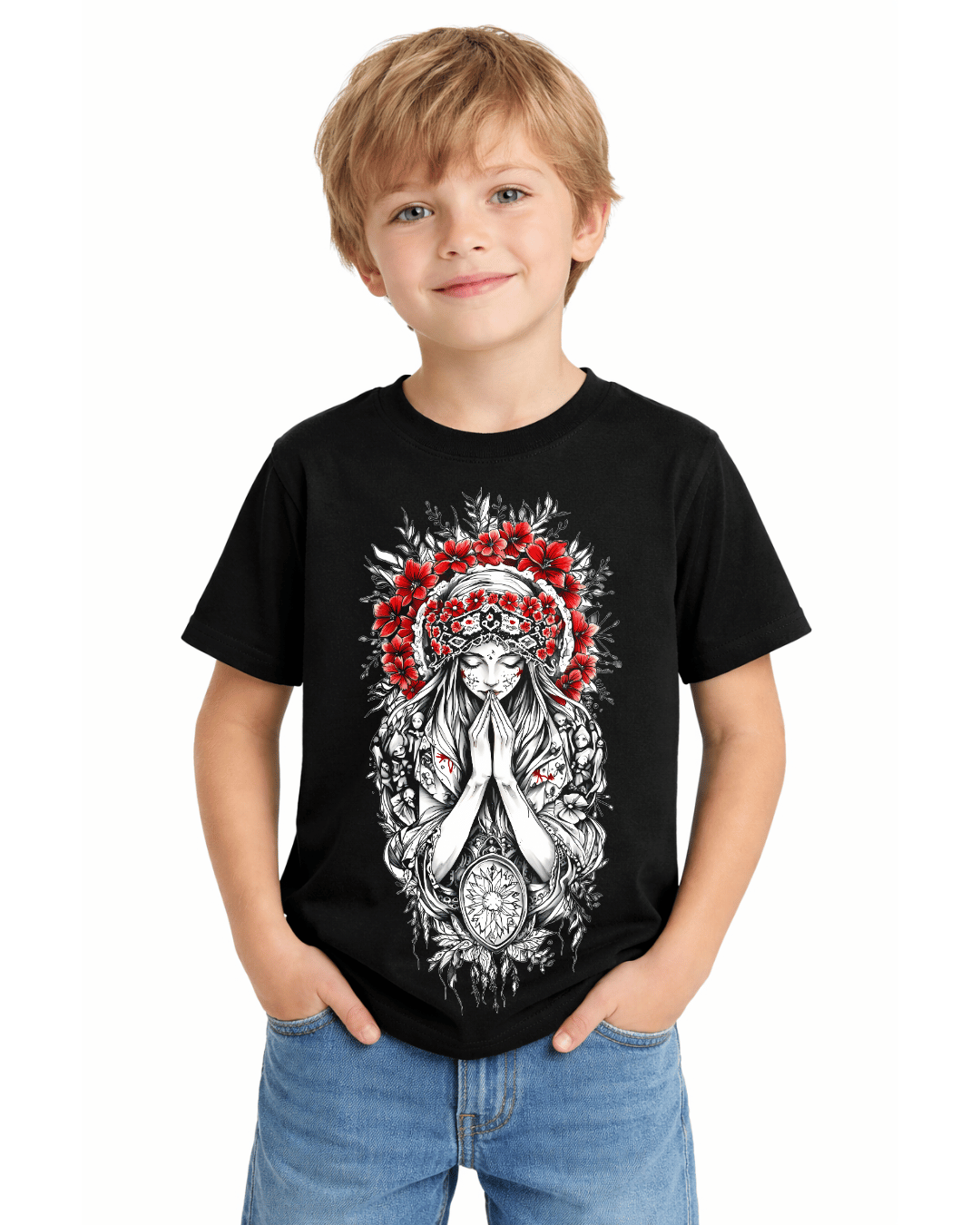 Christian Cross & Virgin Mary Double Printed Tee