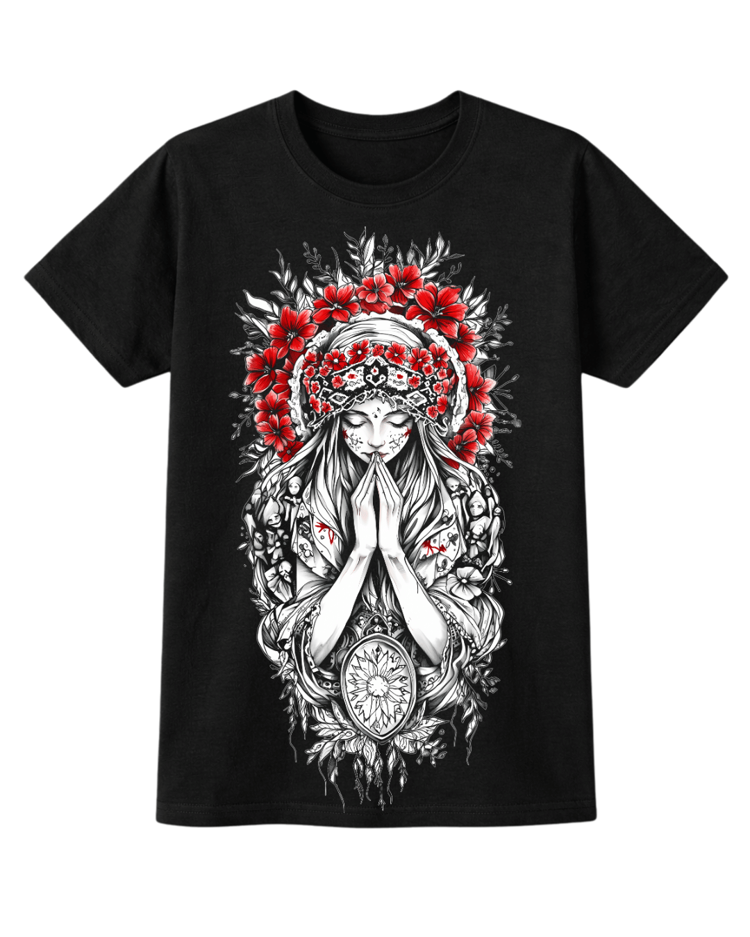 Christian Cross & Virgin Mary Double Printed Tee