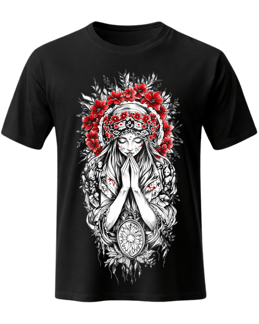 Christian Cross & Virgin Mary Double Printed Tee