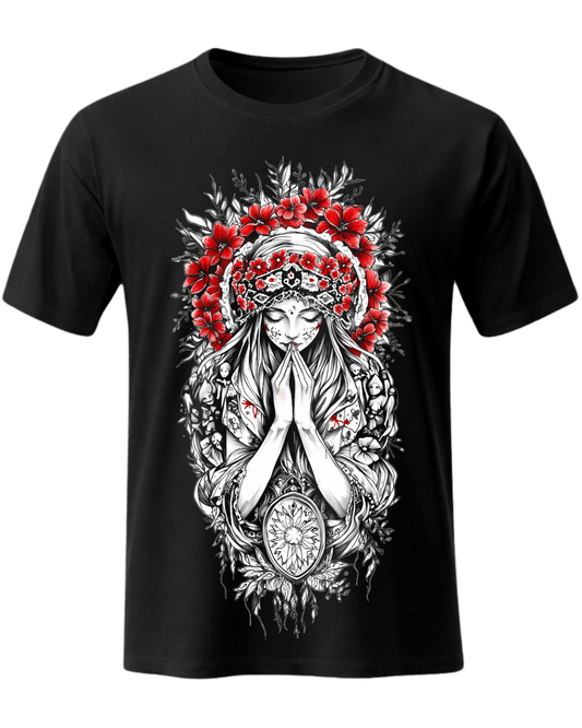 Christian Cross & Virgin Mary Double Printed Tee